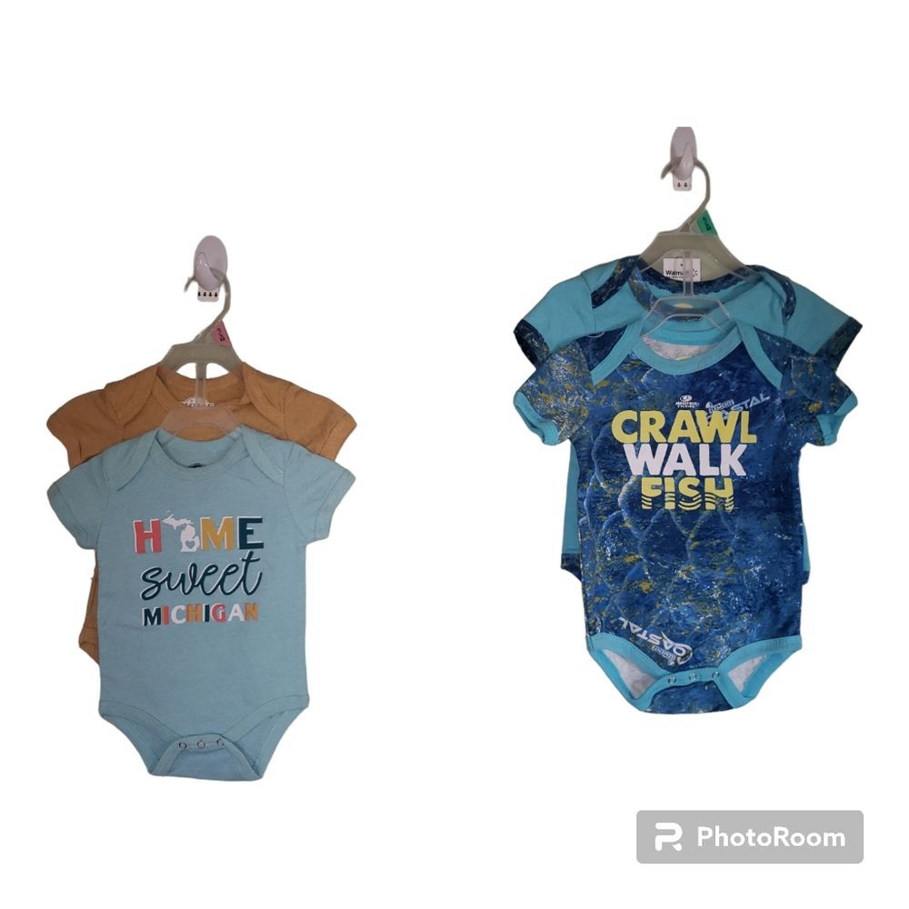 NWT Michigan Fishing Baby Clothes | Blue Cotton Fishing Bodysuits 0-3M and 6-9M
